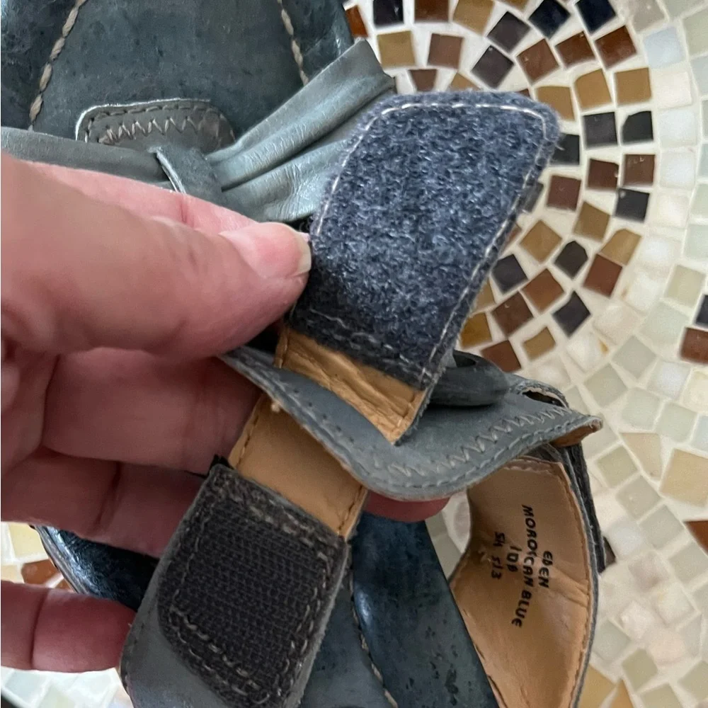 Earth Moraccan Blue Eden Adjustable Beaded Lattice Wedge Sandals Boho EUC 10B